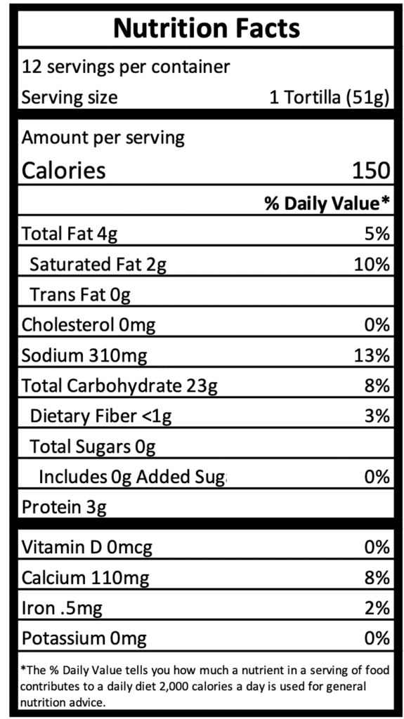 8-Inch Burrito Flour Tortillas - Nutrition Facts