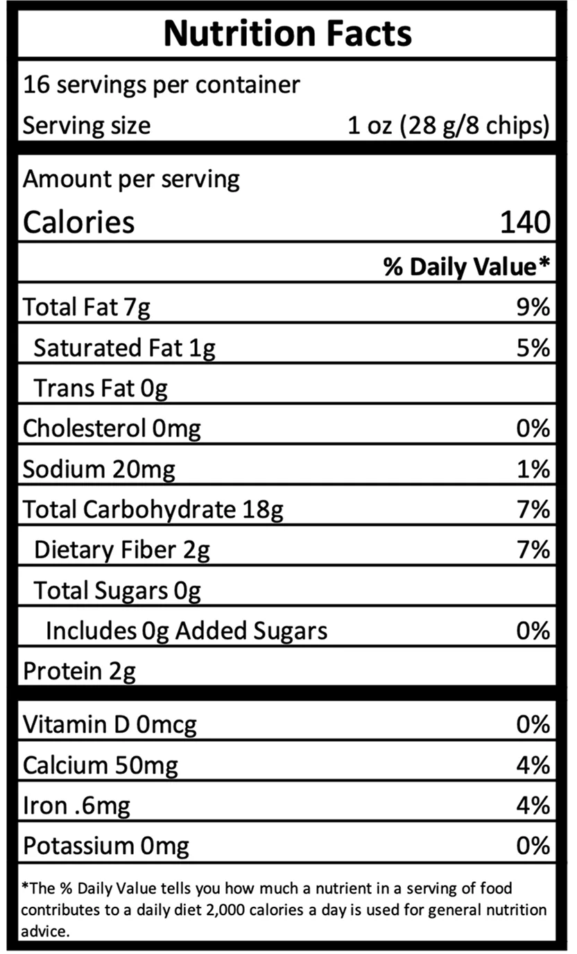 Chips de Tortilla - Información Nutricional