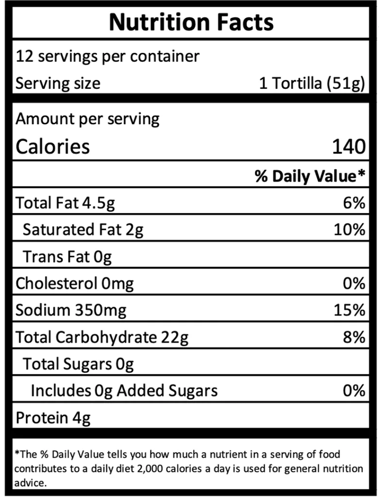 Whole Wheat Tortillas - Nutrition Information