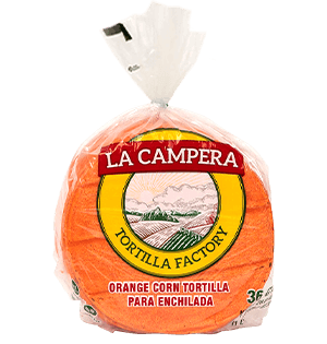 Orange Enchilada Corn Tortillas with vibrant chile color, perfect for authentic Mexican enchiladas.
