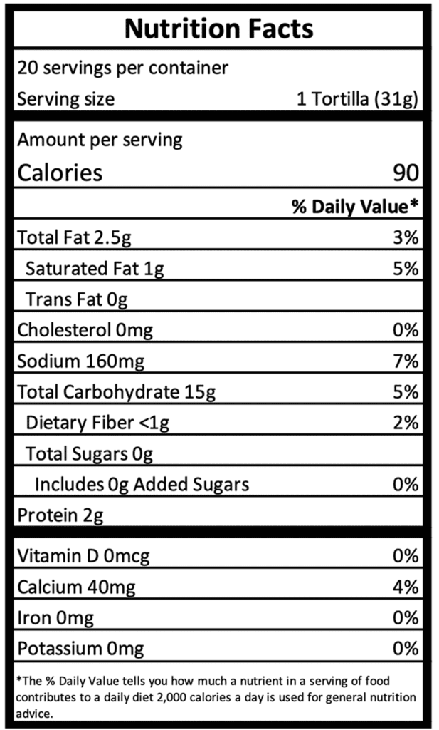 Homestyle Tortillas (6 Inch) - Nutrition Facts