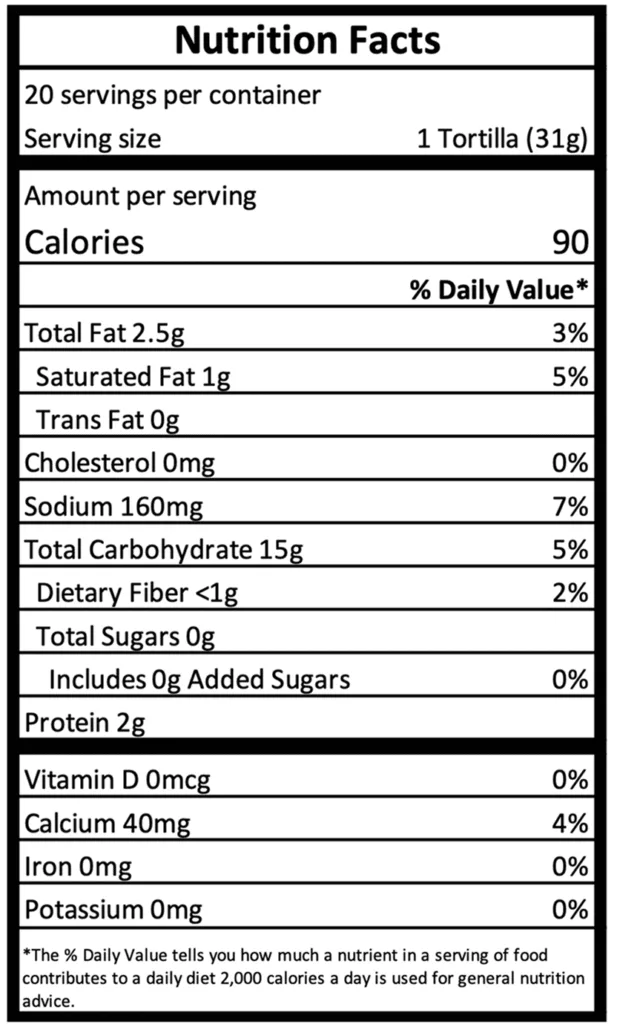 Homestyle Tortillas (6 Inch) - Nutrition Facts
