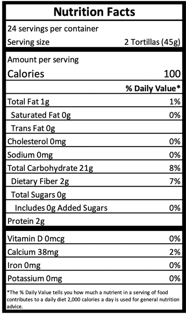 Yellow Corn Taco Tortillas - Nutrition Facts