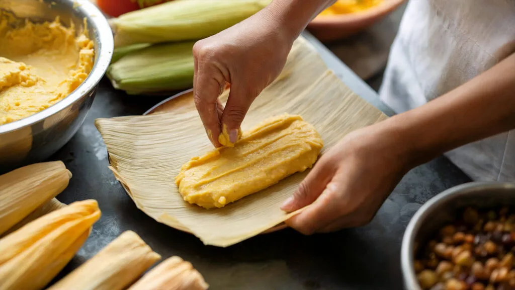Making tamales with Yellow Corn Masa from La Campera Tortilla Factory